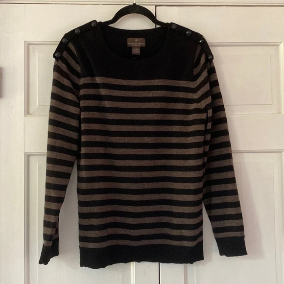 Fenn Wright Manson Merino Wool Striped Sweater Black Brown Neutral Work Basics - Picture 2 of 8